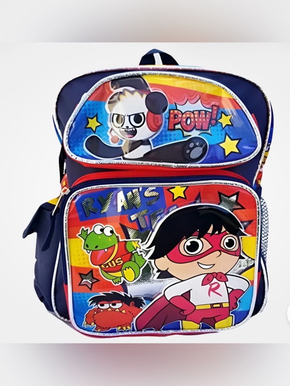 Kids Cartoon Superhero Backpack in Blue, Red and Yellow